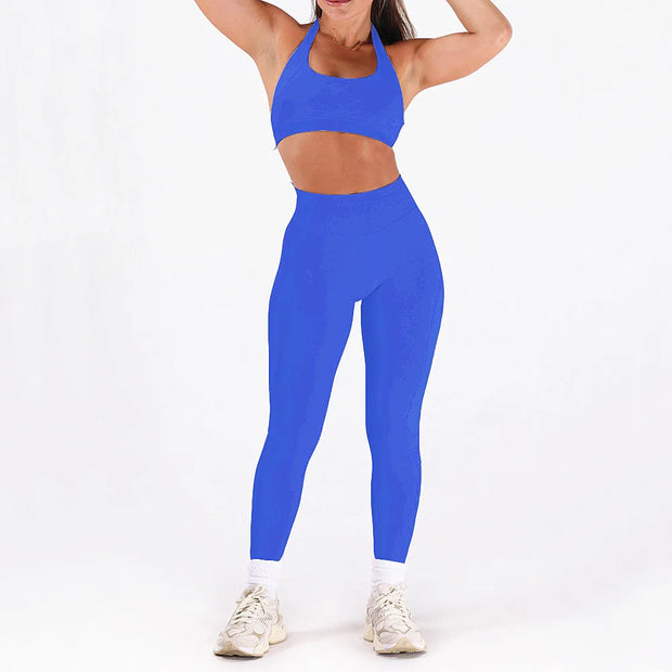2PCS Women’s Seamless Gym/Yoga Sportswear Leggings Halter Sports Bra