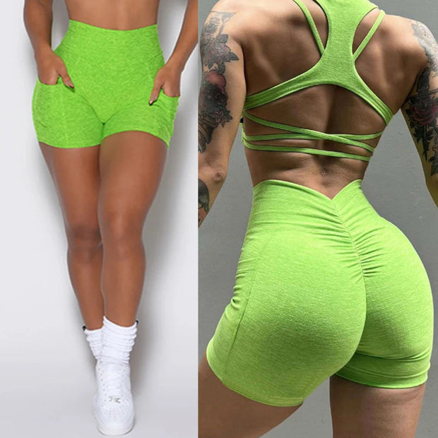 Women’s V Back, Butt High Waist Fitness Scrunch Back Leggings