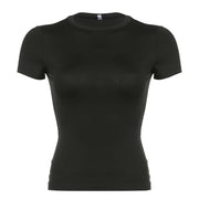 Women’s Solid Crop Top Short Sleeve Crewneck Skinny Summer Casual Tee