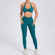 2Piece Women’s Adjustable Bra Yoga Set V Back Tights or Shorts High Waist