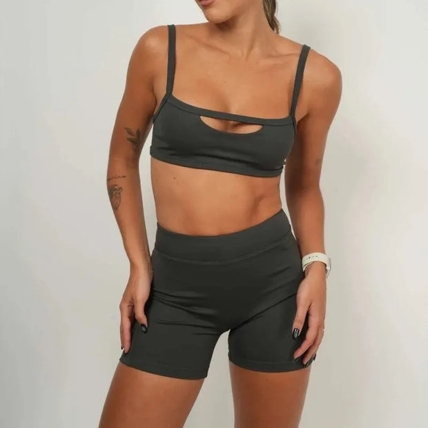 Women’s Premium Anti-Shock Two-Piece Sports Bra & Shorts Quick-Dry