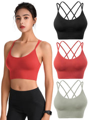 Padded Sports Bras for Women Strappy Cross Back