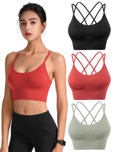 Padded Sports Bras for Women Strappy Cross Back