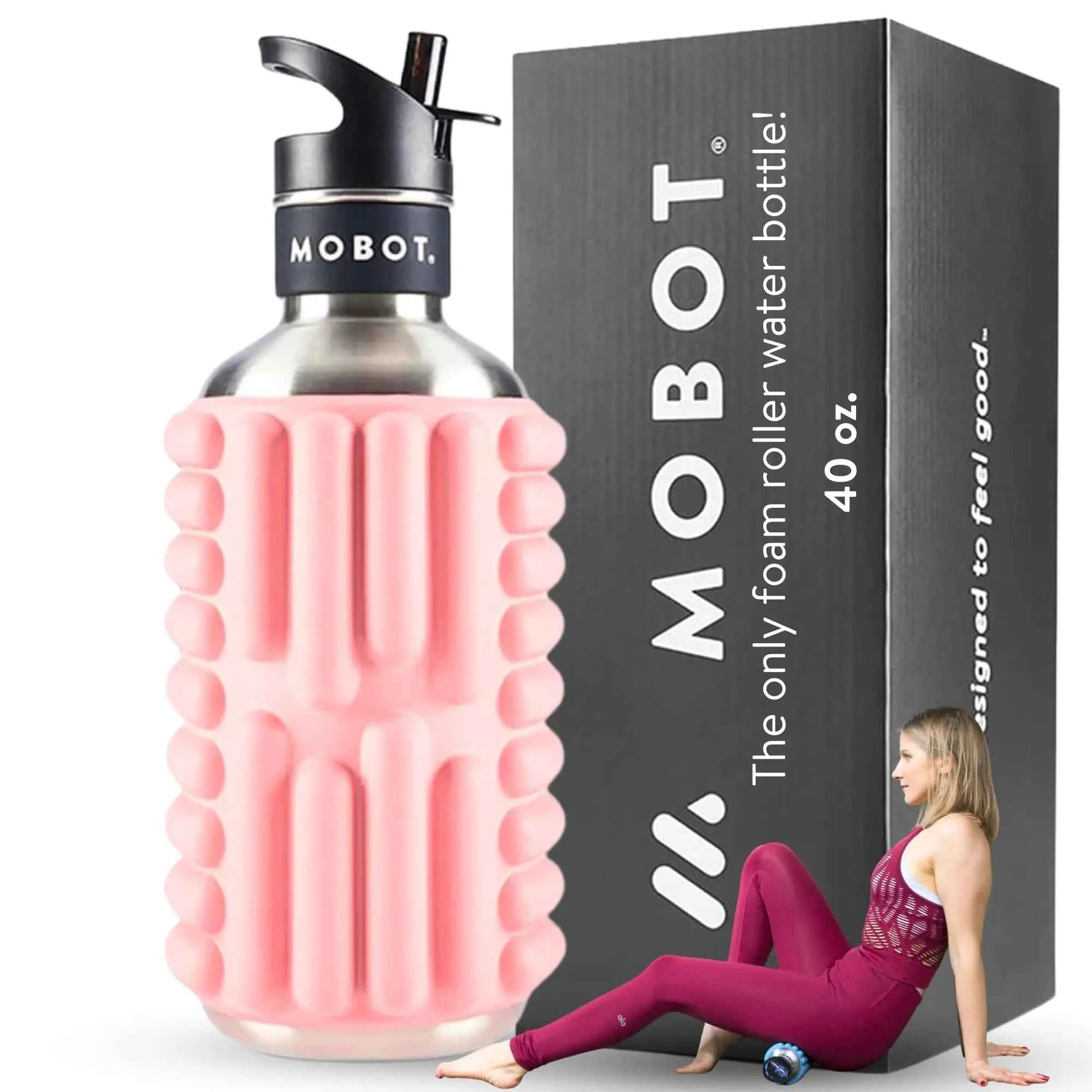 MOBOT Portable Travel Foam Roller Water Bottle with Sip Straw Stainless Steel Lid