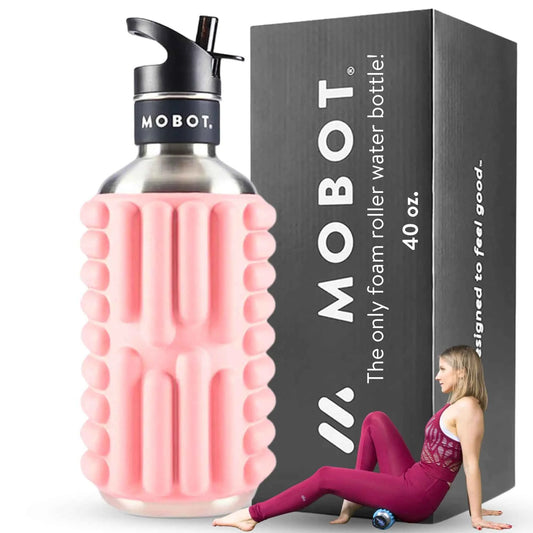 MOBOT Portable Travel Foam Roller Water Bottle with Sip Straw Stainless Steel Lid