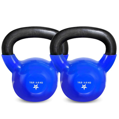 Yes4All 15 lb - Pair Kettlebell Vinyl Coated Cast Iron – Great for Dumbbell Weights Exercises